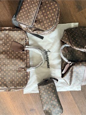 Monogram Brown Canvas Travel Tote and Accessories Set